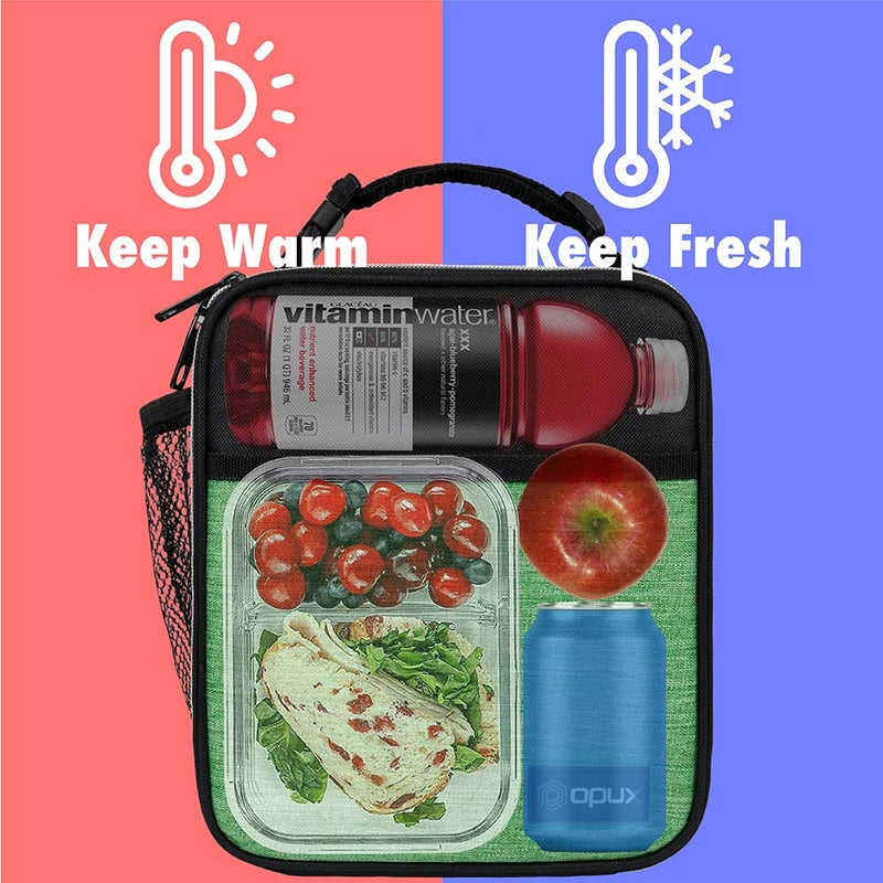 opux Premium Insulated Lunch Box, Soft School Lunch Bag for Kids Boys Girls, Leakproof Small Lunch Pail Men Women Work, Reusable Compact Cooler Tote Lunchbox for Office Adult, Heather Green - Image 2